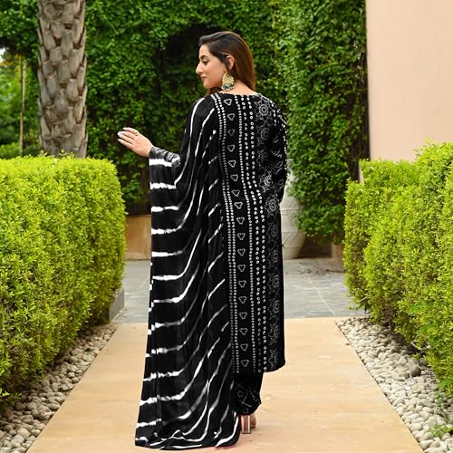 Image of ANNI Designer Women's Rayon Blend Straight Bandhej Printed Kurta with Pant & Dupatta