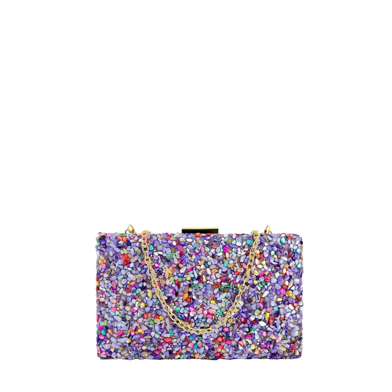 MODELISA - Bolso Clutch Cartera De Mano Cadena De Hombro Piedras Boda Noche Evento Mujer