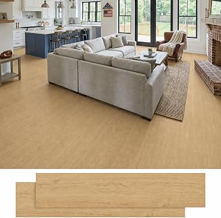Peel and Stick Floor Tiles, 35in×5.9in 36-Pack Wood Grain Vinyl Flooring, 52 Square Feet, Easy DIY Self-Adhesive Flooring for Kitchen/Bedroom/Living Room, Light Brown.
