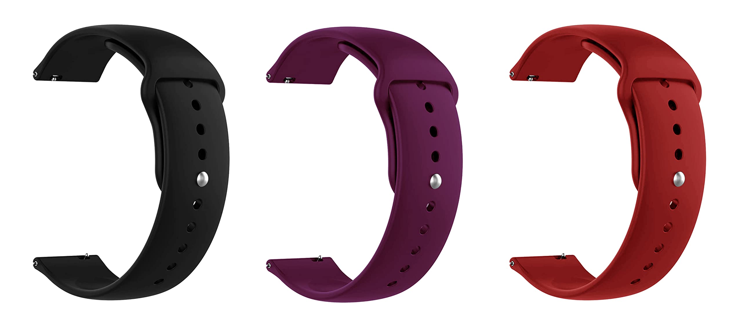 ACM Pack of 3 Watch Strap Silicone Belt 20mm compatible with Garmin Venu 2 Plus Smartwatch Sports Band (Black/Burgundy Purple/Red)-image-20