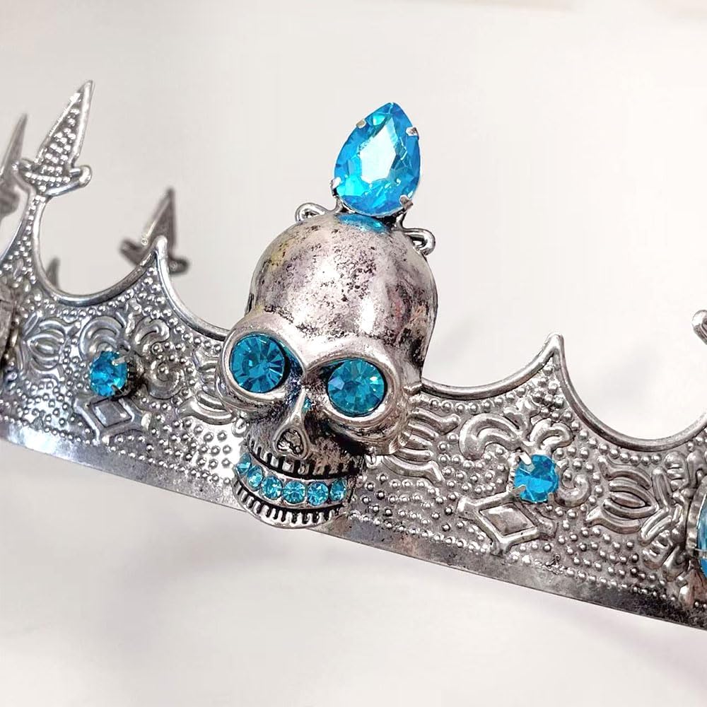Gothic Skull Headband, Adjustable Crystal Round Crown for Halloween, Costume Parties, and Cosplay (Unisex)