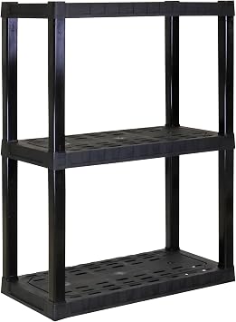 Oskar Heavy Duty Plastic Storage Shelves- for Garage, Kitchen, Bathroom Basement Kids Room, Stackable 3-Tier Black Organizer Rack for Books Shoes, Toys, Pantry, Cleaning and Closet Organization