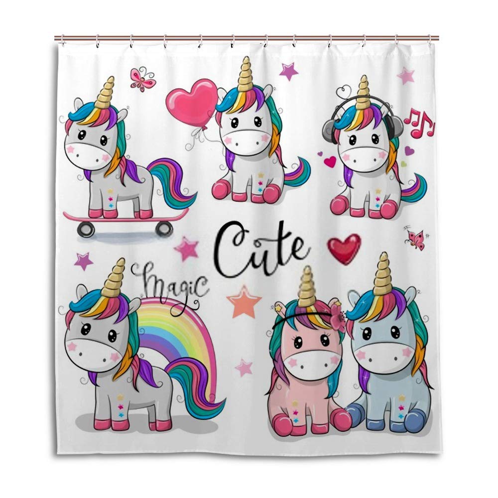 Rideau de douche licorne dessin animé imperméable en polyester CHEHONG avec 12 crochets
