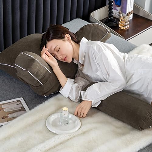 Miniatura 2 de LJYLJH Almohada de lectura y descanso para cama con brazos y bolsillos de apoyo cojín de respaldo con funda extraíble y rollo de cuello desmontable