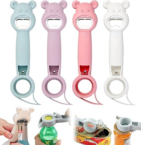 Miniatura 1 de 4 paquetes de abridor de botellas 4 en 1 abridor de tarros multifunción para botellas de cerveza para proteger el uso de uñas para niños mayores que