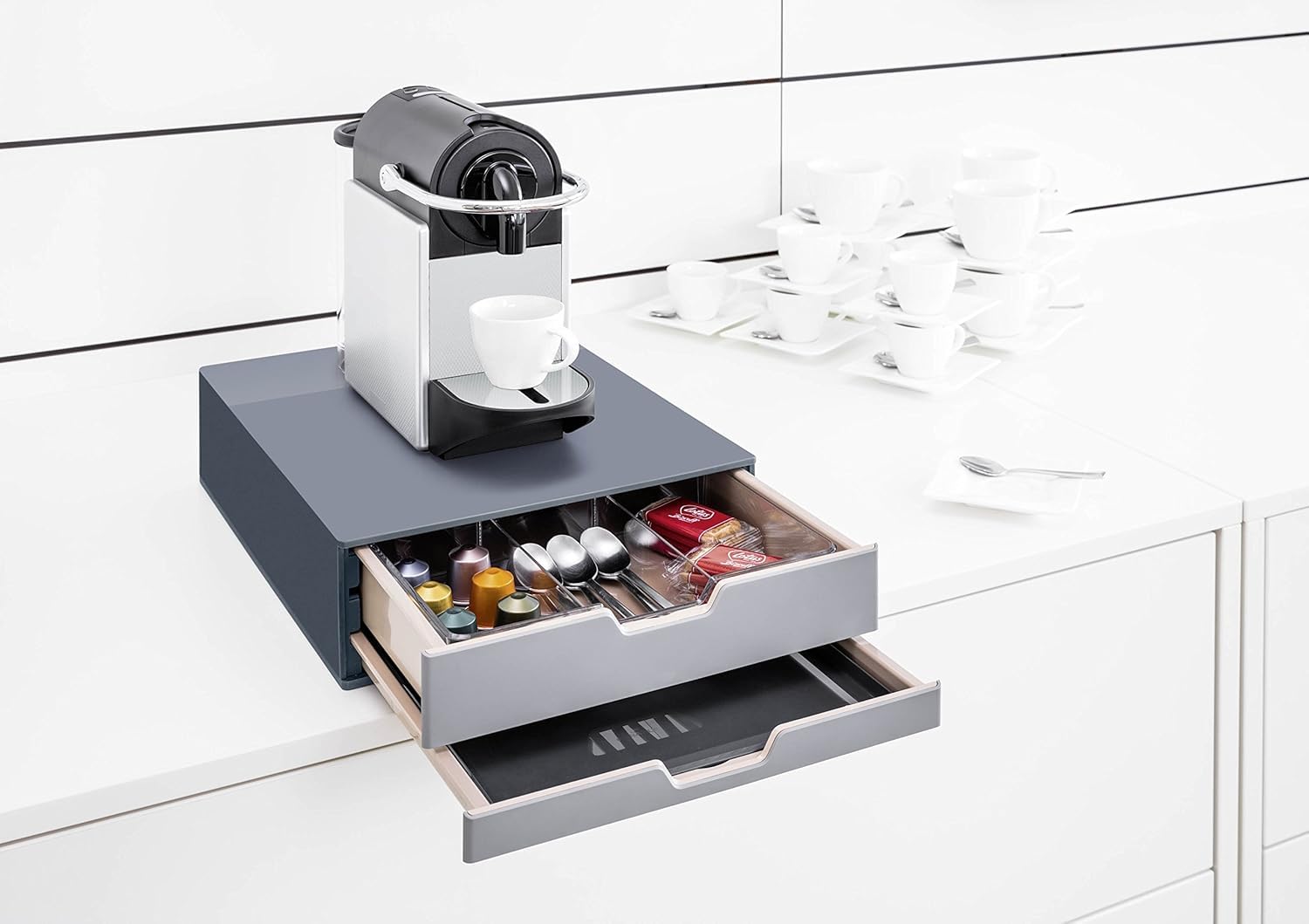 Durable 338358 Caja para café COFFEE POINT BOX S para organizar cápsulas de café, sobres de azúcar,cucharillas, servilletas, bolsas de té y mucho más, antracita