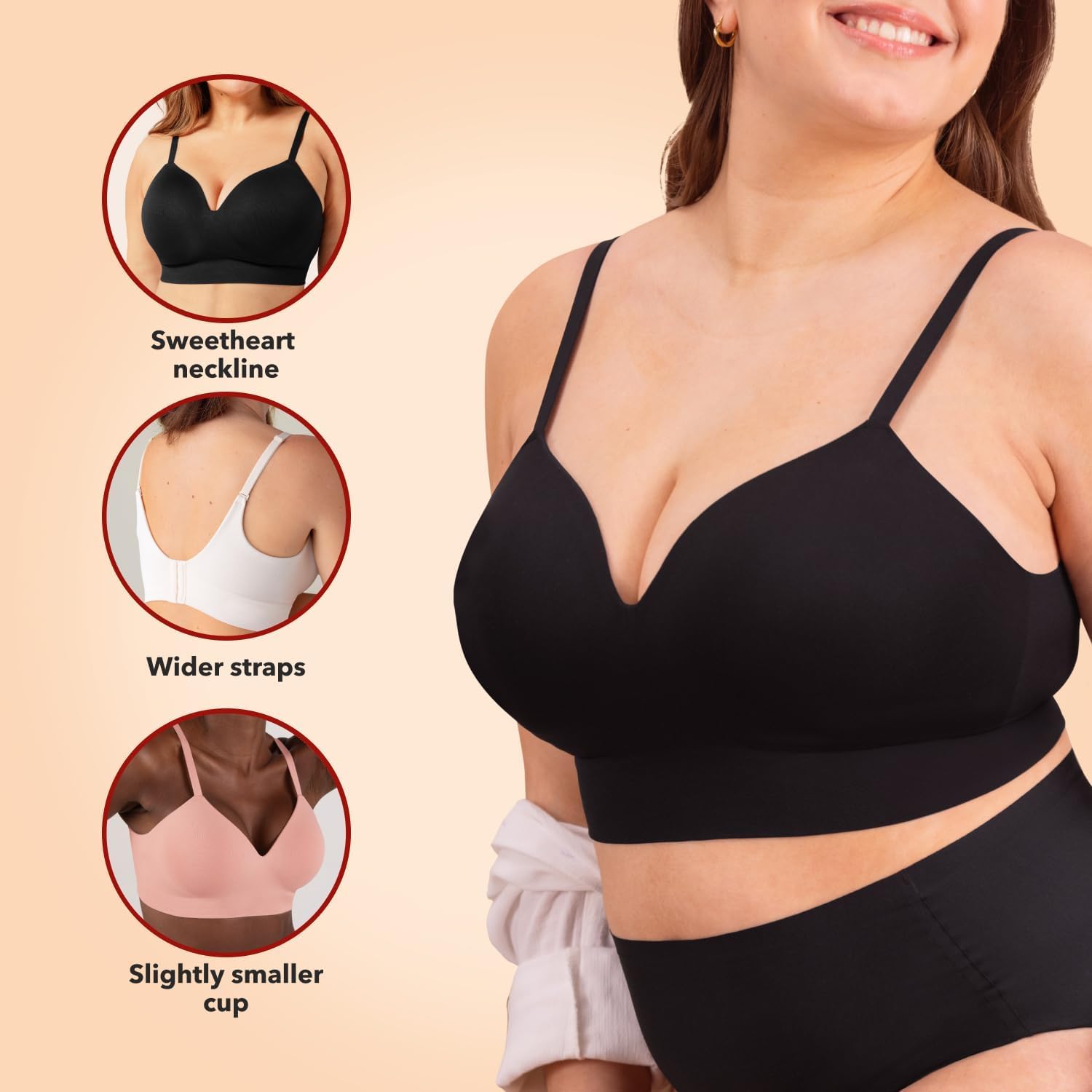 Truekind Bras for Women No Underwire, Seamless Bra, Plus Size Adjustable Bralette, Wireless Bras for Women - Image 3