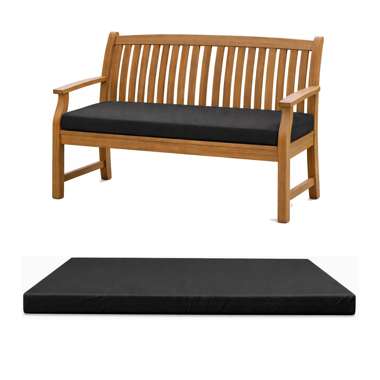 Brillars Comfy 2 Seater Garden Bench Cushion Waterproof Outdoor Seat Pad Removable Cover 108x45x5cm (Black) — image 1