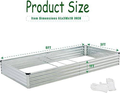 Miniatura 4 de Camas de jardín elevadas galvanizadas de 6 x 3 x 1 pies, caja de metal grande para exteriores, kit de acero para verduras, flores, hierbas,