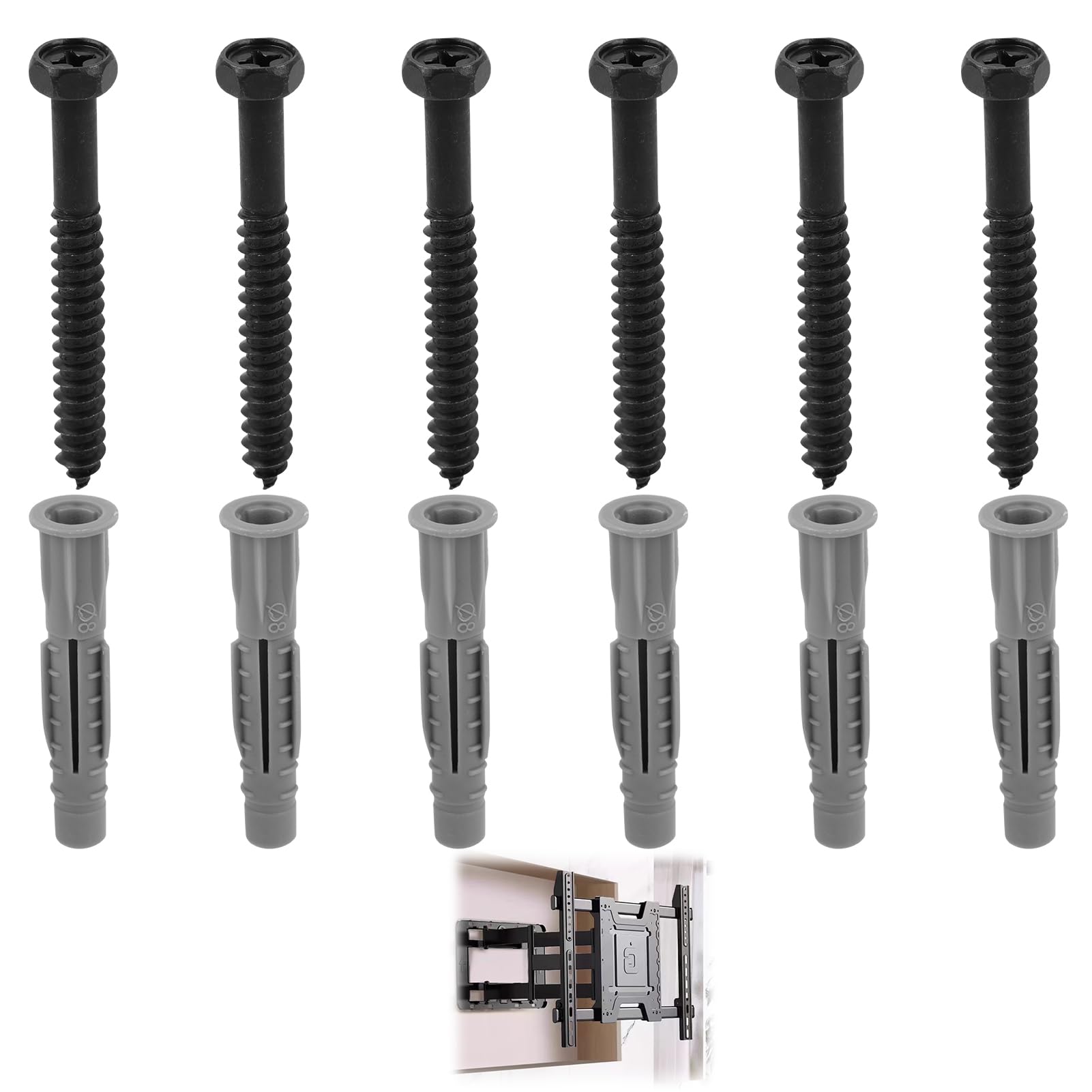 6PCS M8 Lag Bolt Wall Plug, 6PCS Heavy Duty Screws (M8 x 70mm), Screws and Wall Plugs Set