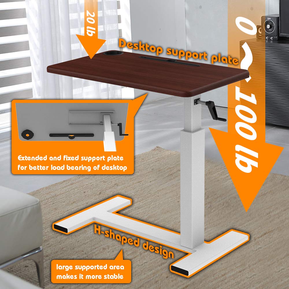 Overbed Table with Wheels, Balee Hospital Bed Table by Crank Height Adjustable Over The Bed