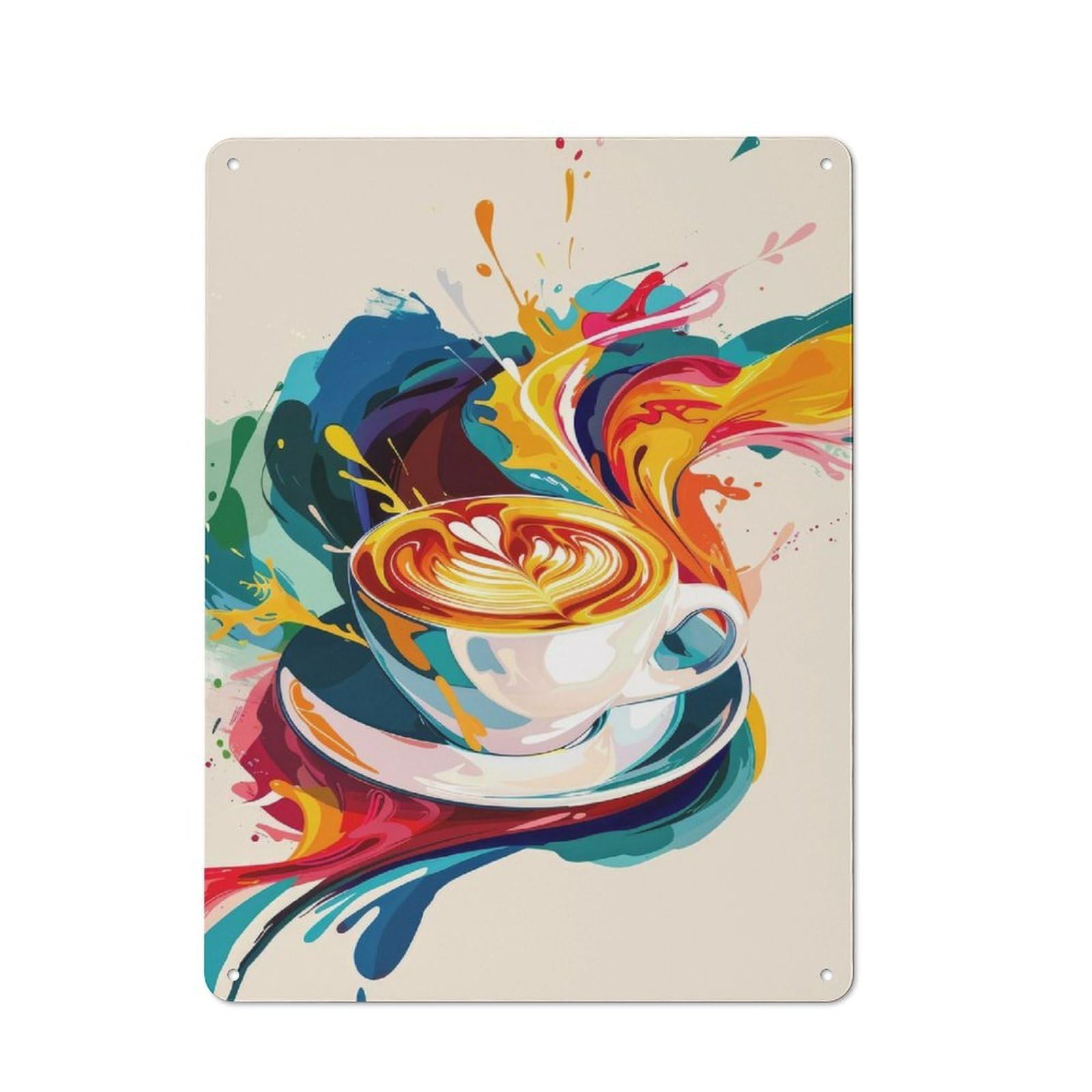 Junmoney Latte Art Explosion Country Metal Wall Decor 40X30cm, Country Metal Sign For Kitchen, Cottage, Porch Or Garden Room