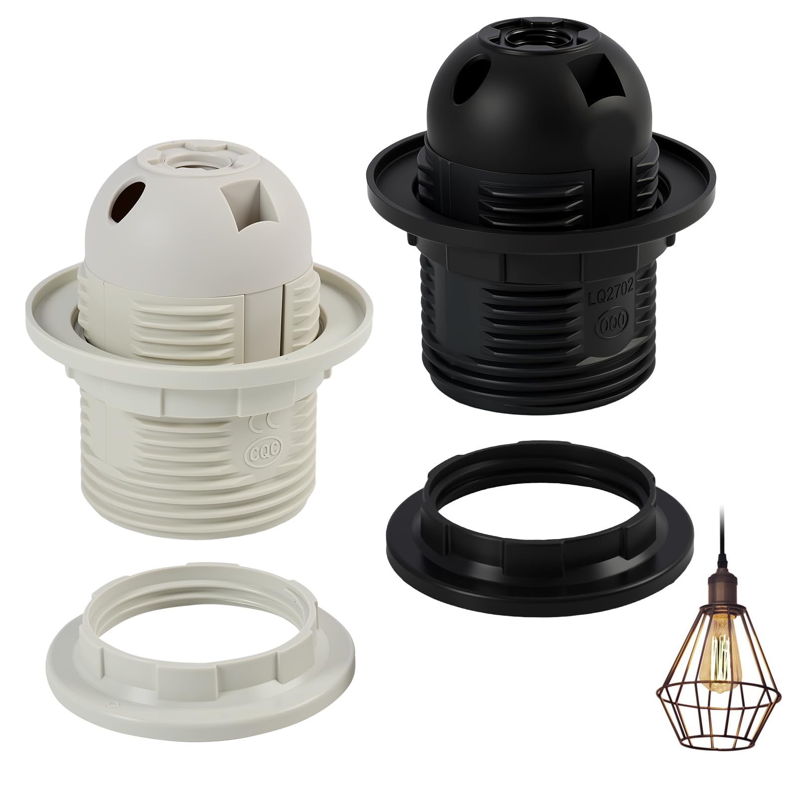 2 PCS E27 Lamp Holder Double Ring Set, White Black Bulb Holders, Standard Screw Light Fittings For Table Floor Lamps