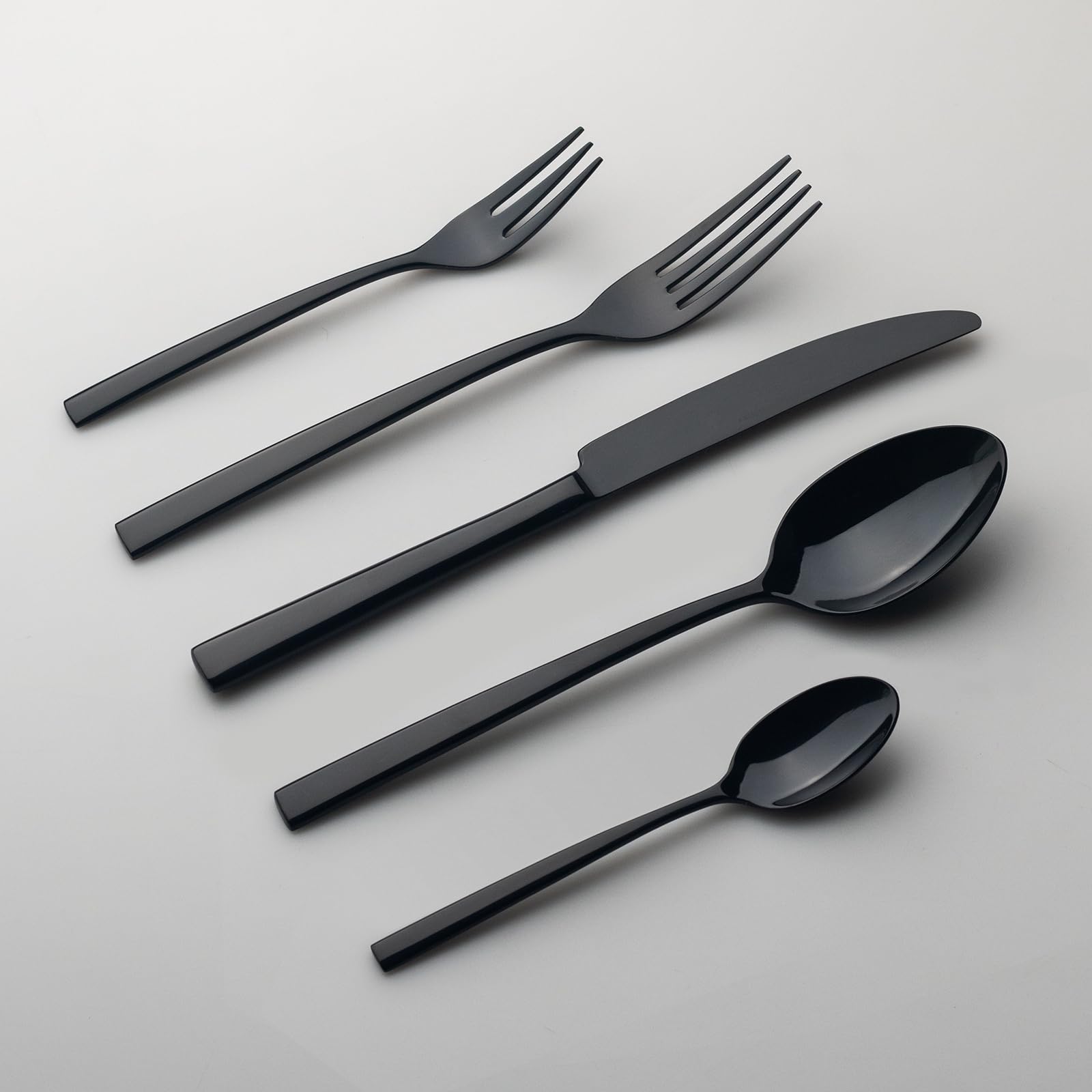 Alata Konrad 18/10 Edelstahl Poliert Schwarz, Besteck Set 6 Personen, Essbesteck 30 teilig, Monobloc-Messer, Glänzend, Spülmaschinenfest
