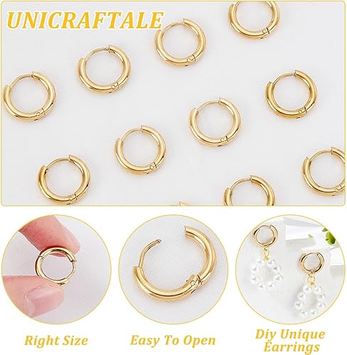 Miniatura 5 de UNICRAFTALE 24 aretes de aro de oro hipoalergénicos de acero inoxidable para mujer, joyería de 0.551 in
