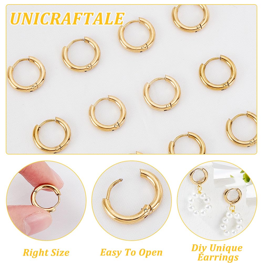24 Boucles D'Oreilles Huggie | Acier Inoxydable | Doré | 14mm | Pour Création Bijoux