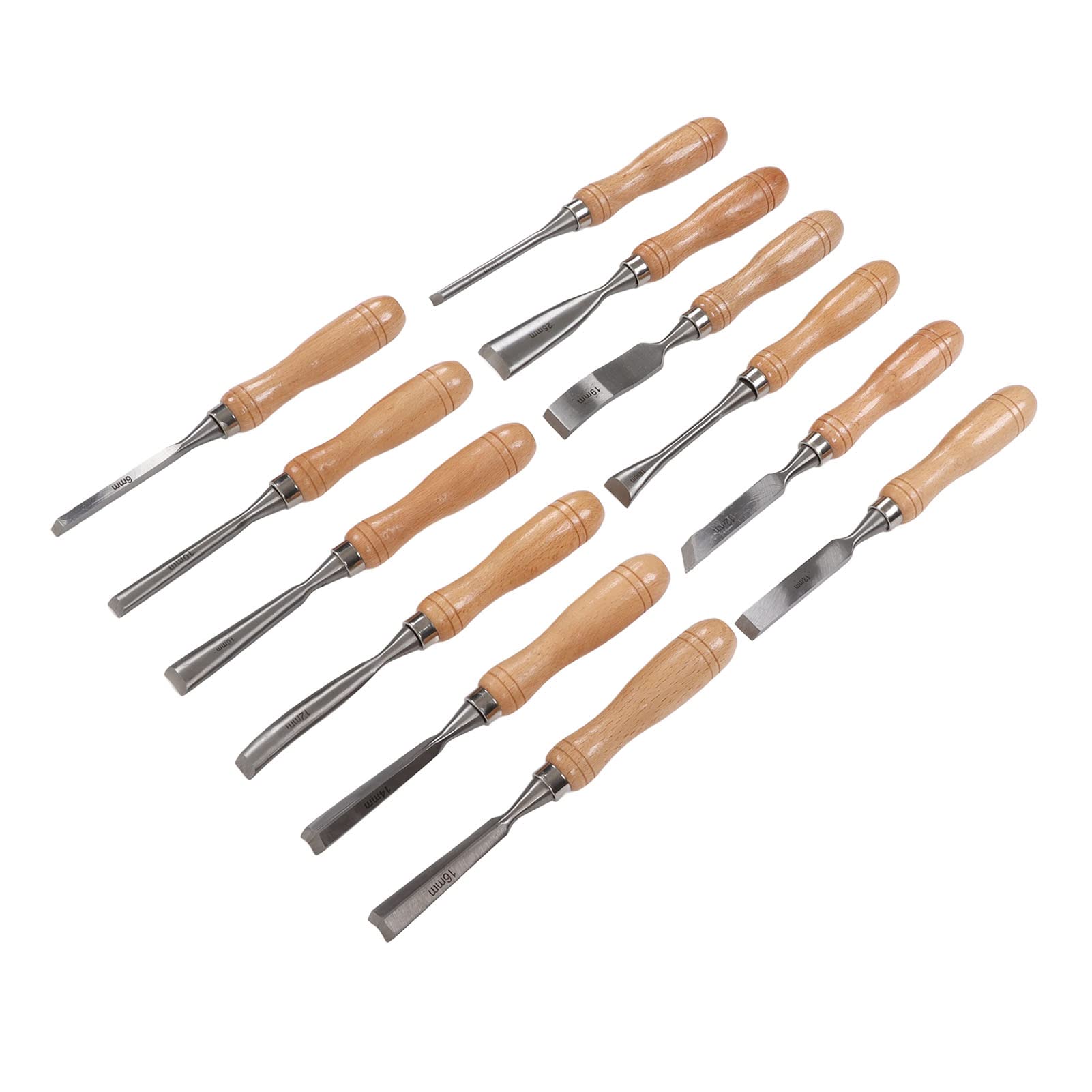 Set Di Scalpelli Professionali Per La Lavorazione Del Legno 12 Pezzi In Acciaio Ad Alto Tenore Di Carbonio Con Manico In Faggio Lucido Strumenti Durevoli E Affilati Per Int