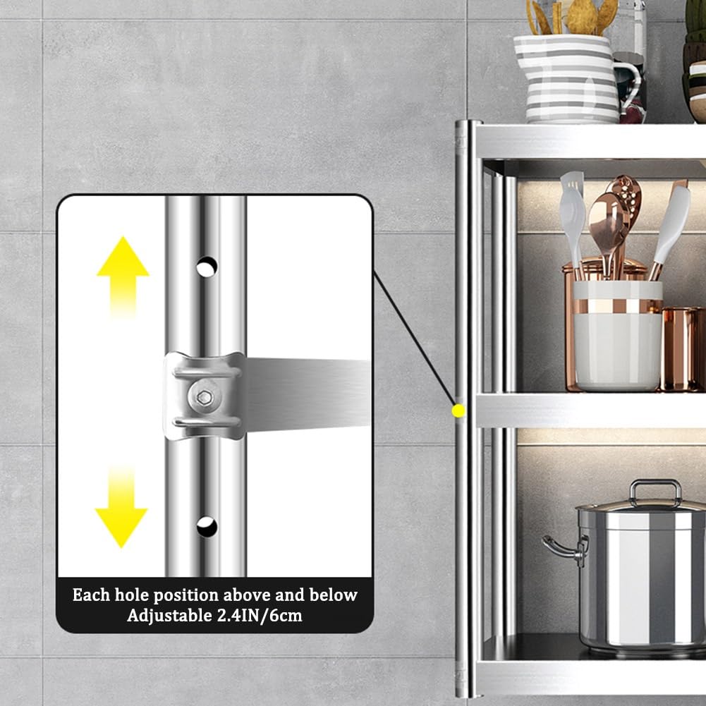 Edelstahl Wand Regale, Wandmöbel Plat Organisation Regal, Schwerlast Schwebend Hängend Montieren Lagerung Gestell Für Restaurant Bar Heim Küche (Farbe : Silver, Größe : 90x40x75cm)
