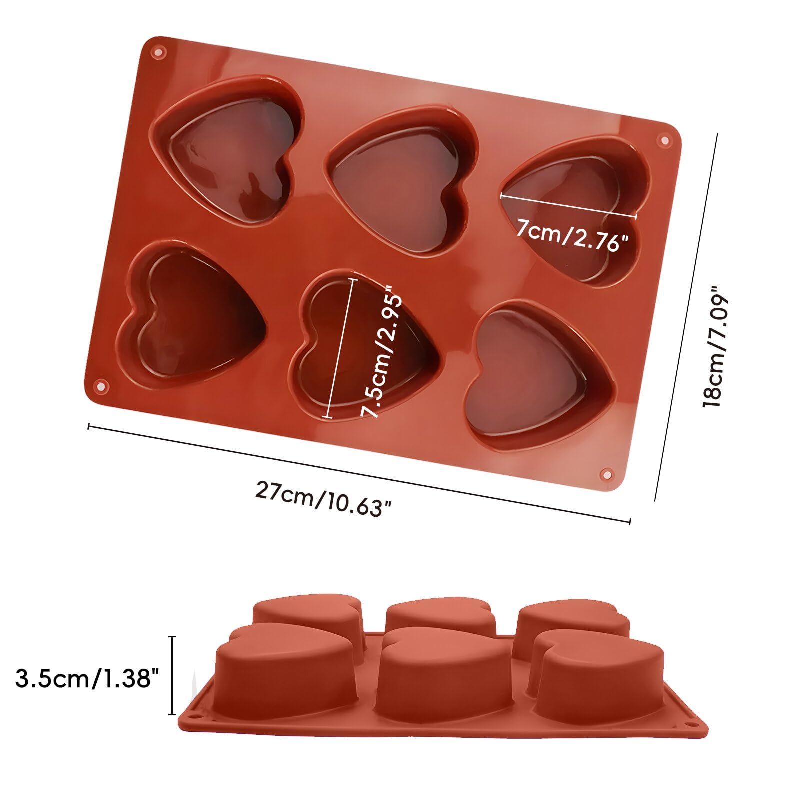 LVYKING 2 Pcs 6-Cavity Heart Shaped Silicone Mold For Chocolate Jelly Pudding Handmade Soap, Silicone Shaped Mold for Cake, Candle
