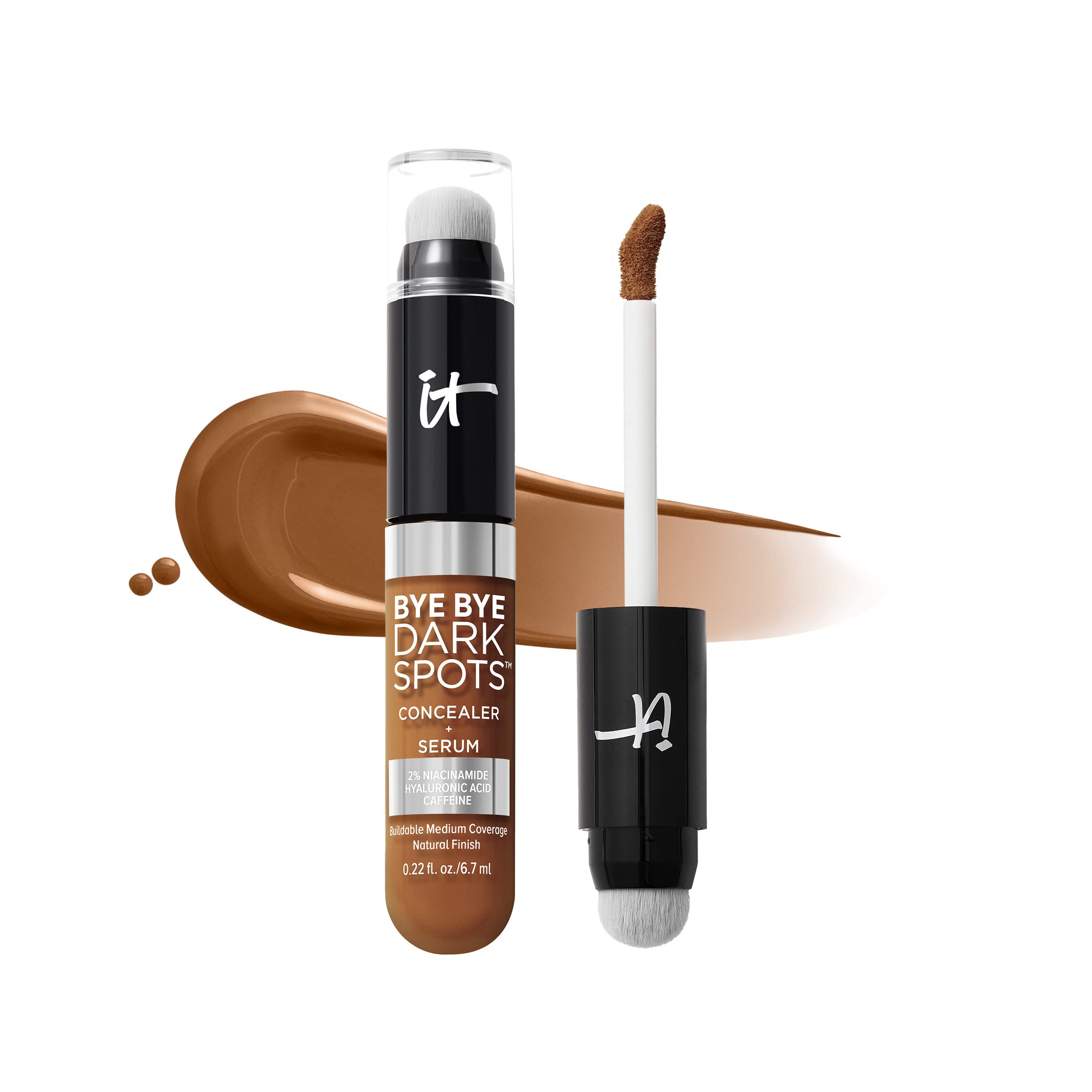 Bye Bye Dark Spots Concealer + Brightening Serum – 2% Niacinamide, Hyaluronic Acid & Caffeine - Medium Coverage, Natural Finish, All Skin Types - 0.22 fl oz