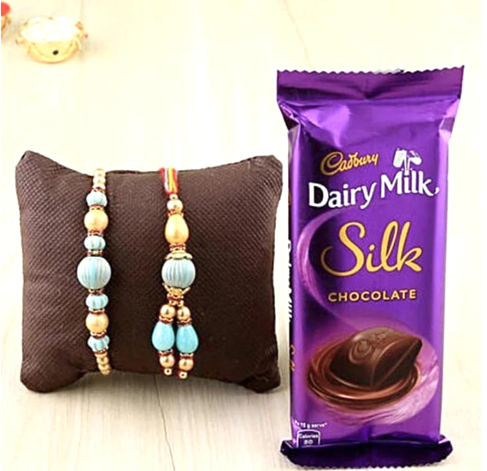 Set of 2 Rakhi for Brother with Silk chocolate, Chocolate, Multicolor rakhi gift for brother, chocolate gift for bhaiya bhabhi