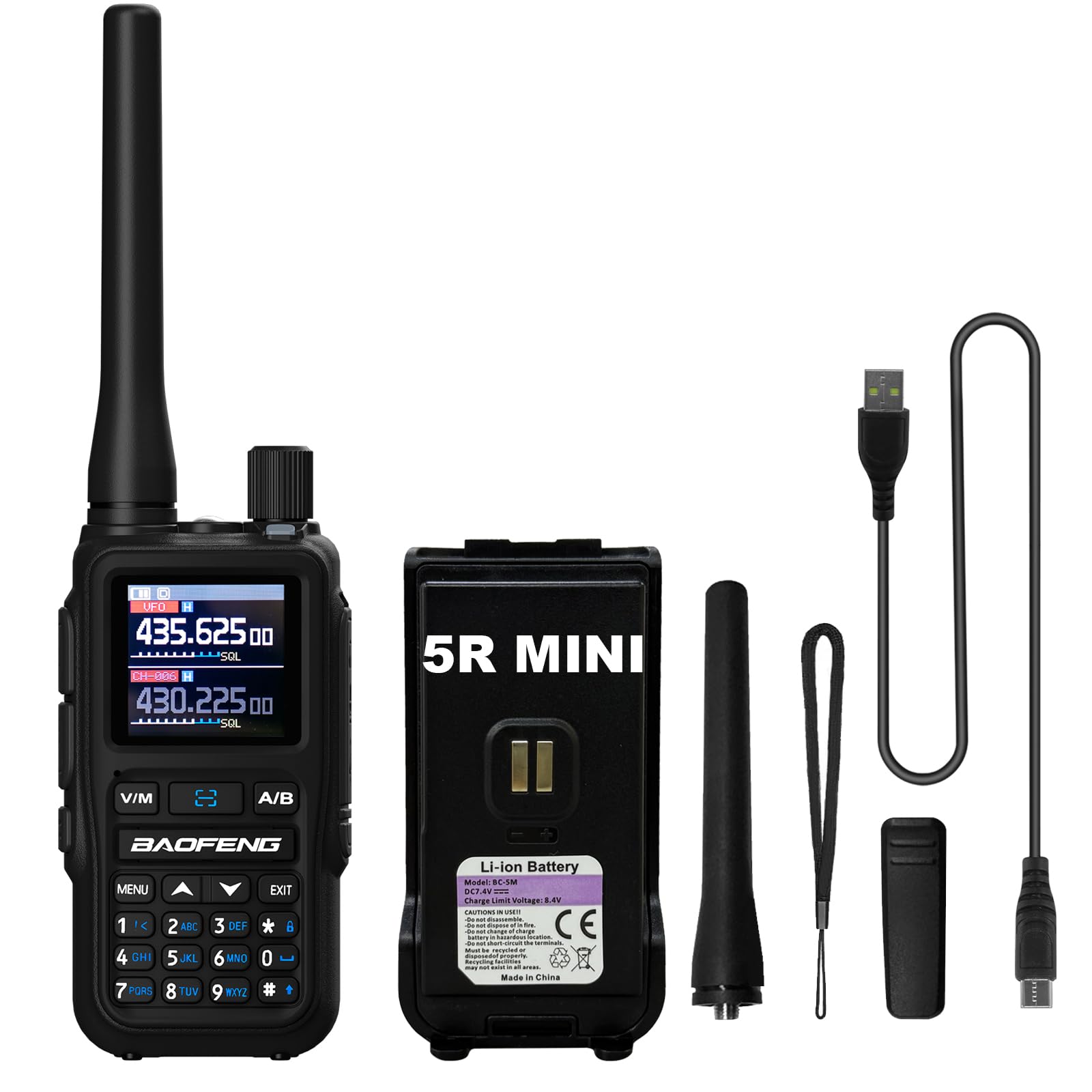 BAOFENG UV-5R Mini Two Way Radio Orange BF-5R Mini Walkie Talkie Bluetooth Power Adjustable Tiny Size Frequency Copy 999 Channels Type-C Four Colors Portable Ham (Black)