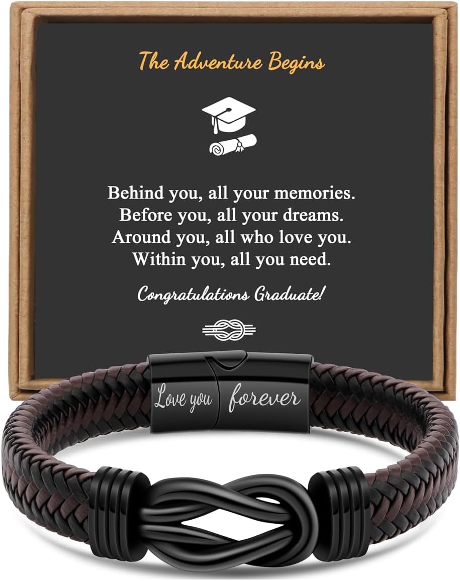 JoycuFF Graduation Gifts for Men Him Class of 2026 High School College Leather Bracelets Graduation Gifts for Son Boyfriend Classmates