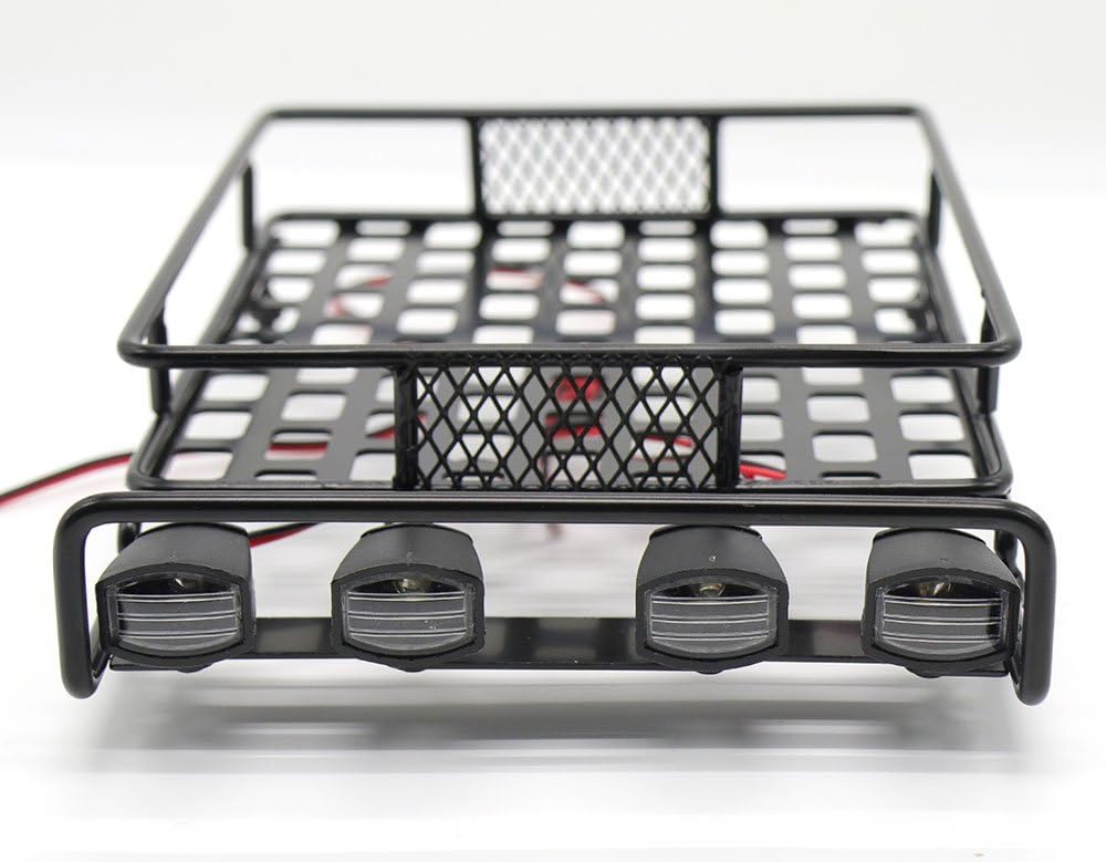 RC 1:10 Roof Luggage Rack LED Light Bar Wrangler CC01 SCX10 Axial 514 (Black)