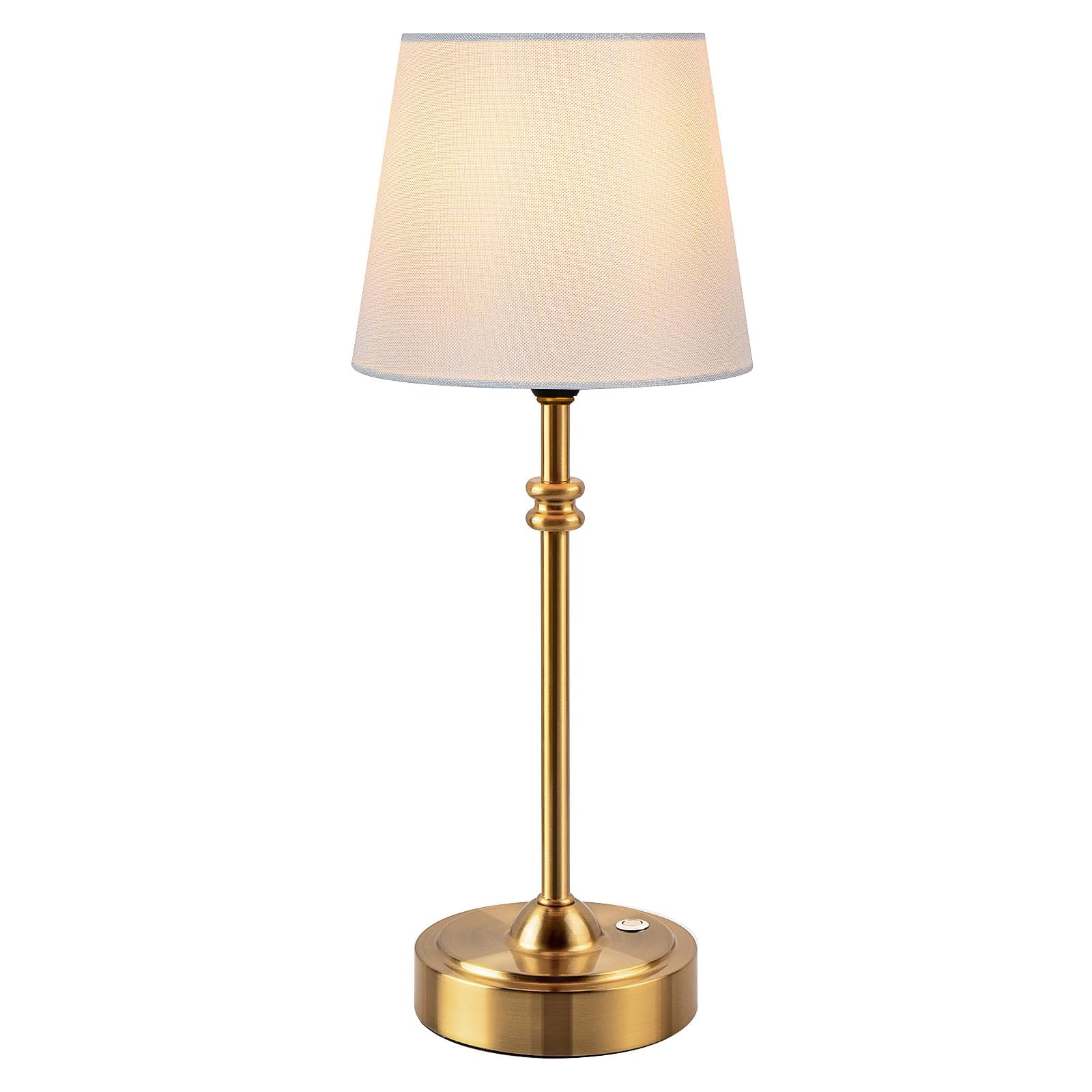 ONEWISH Lampe de table sans fil à piles, 4000 mAh rechargeable, intensité variable en continu, petite lampe de chevet tactile avec abat-jour en tissu, lumière d'ambiance chaude 2700 K pour salle à