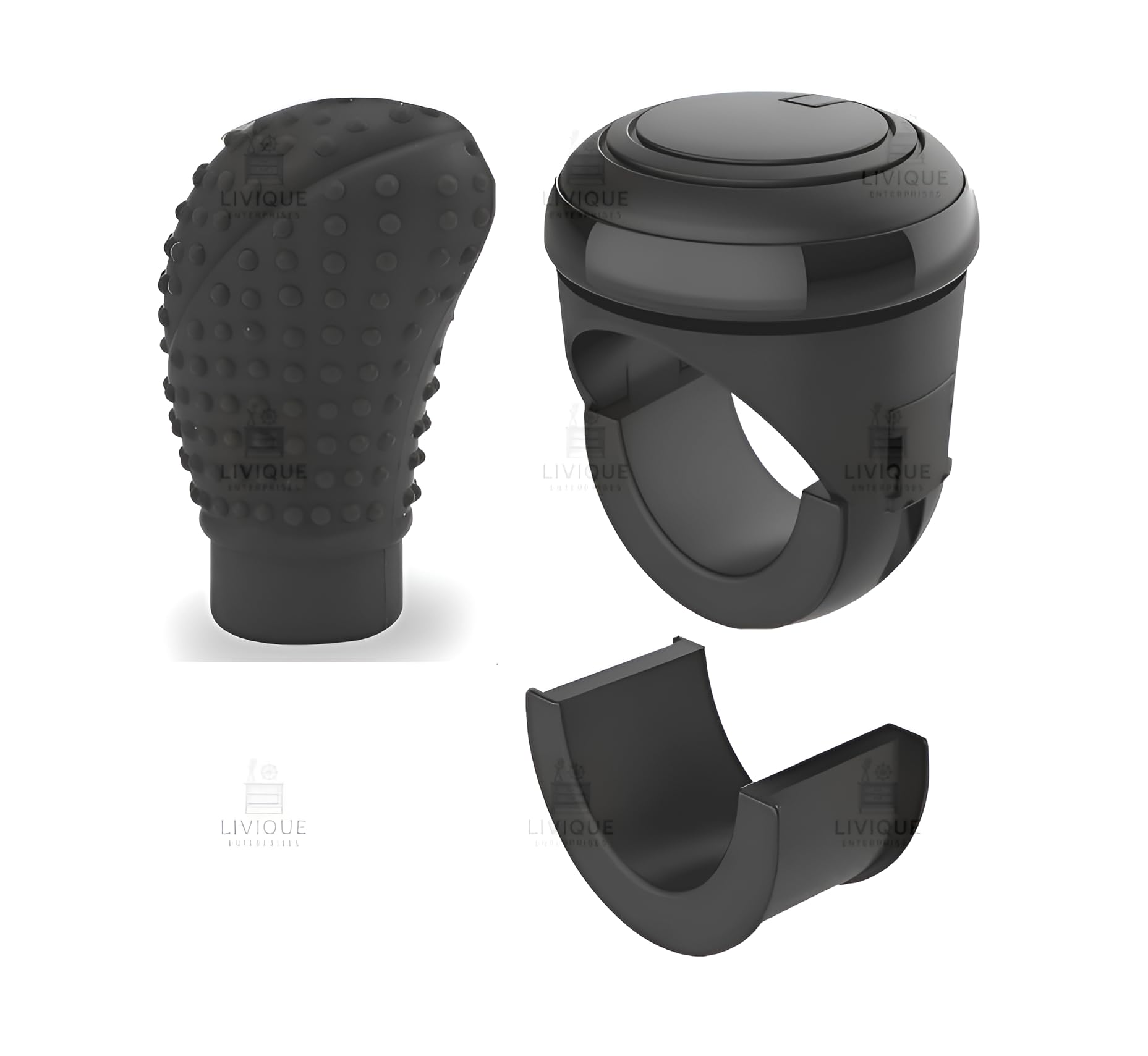 LIVIQUE ENTERPRISES Car Steering Wheel Spinner Knob with Silicone Gear Knob Cover, Universal Fit, Black