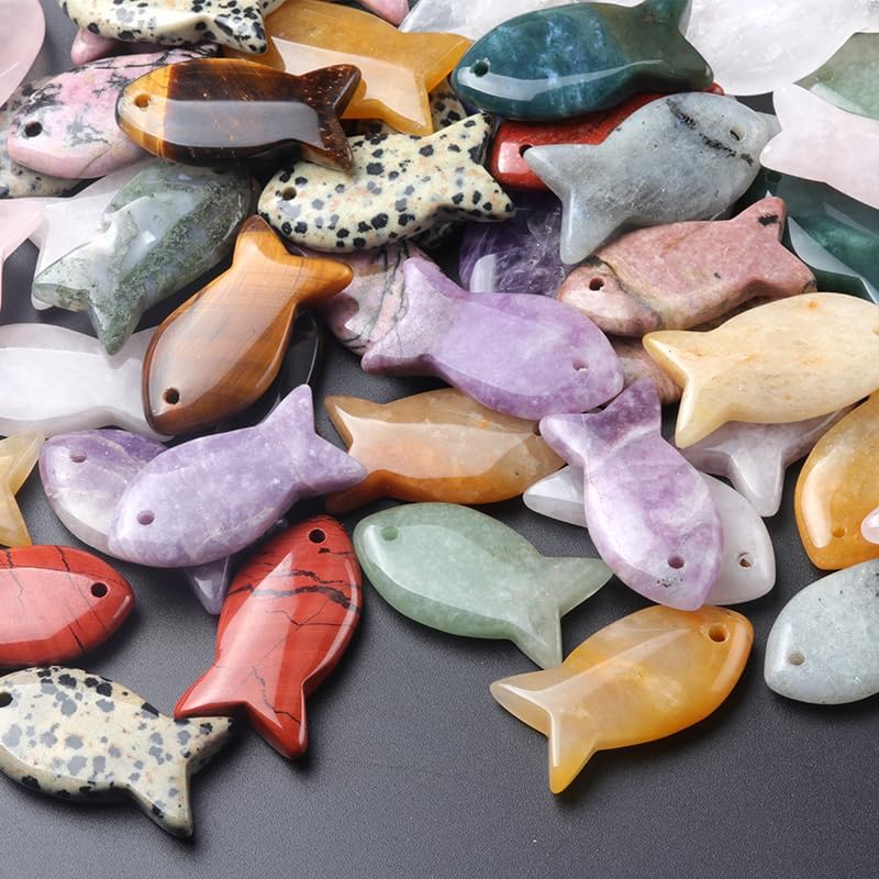 5PCS Fish Shaped Crystal Pendant Handmade Natural Stone Tiger Eye Amethyst Charms Leather Cord Necklaces Choker Jewelry - Image 4