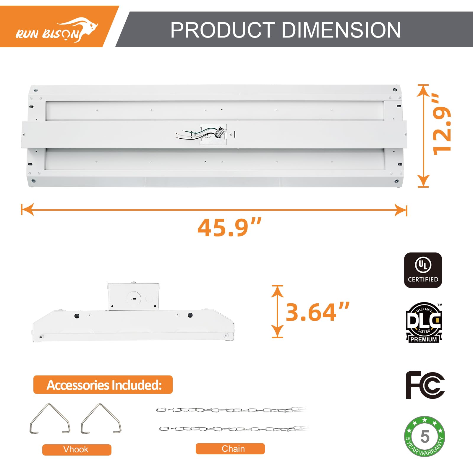 4FT LED Linear High Bay Shop Light 300W LED Shop Light Fixture 40 500lm 135LM W 120-277V 5000K — view 4