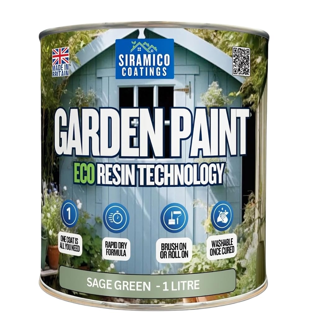 SIRAMICO COATINGS Garden Paint – 1 Litre - Eco Resin Premium One Coat Garden Paint for Garden Furniture (Sage Green)