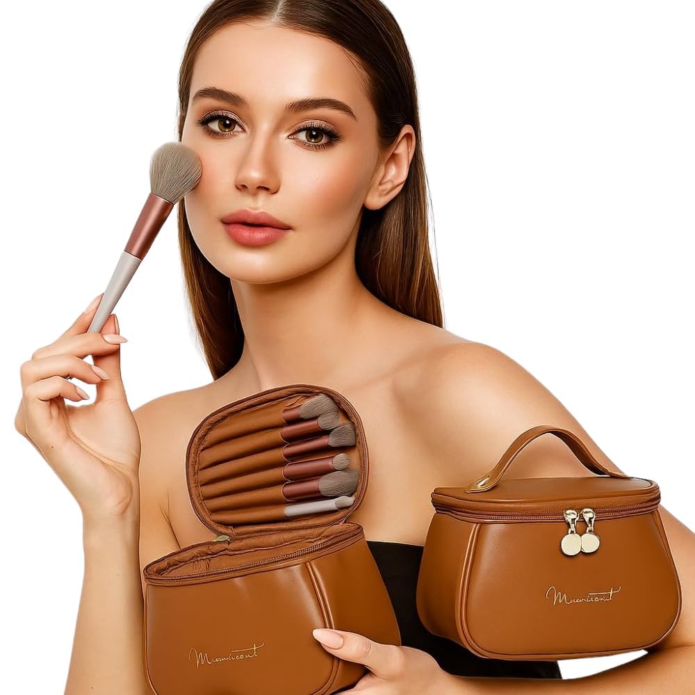Makeup Brushes Set with Luxury PU Leather Bag Skincare Cosmetic Organizer Foundation, Concealer, Eyeshadow, Blush, Powder, Highlighter, Contour, Blending, Eyeliner Soft Bristles Beauty Brush Kit for Women, Girls, Makeup Artists Parlour Gift for Travel & Vanity (Multicolor 13 Pcs )-image-8