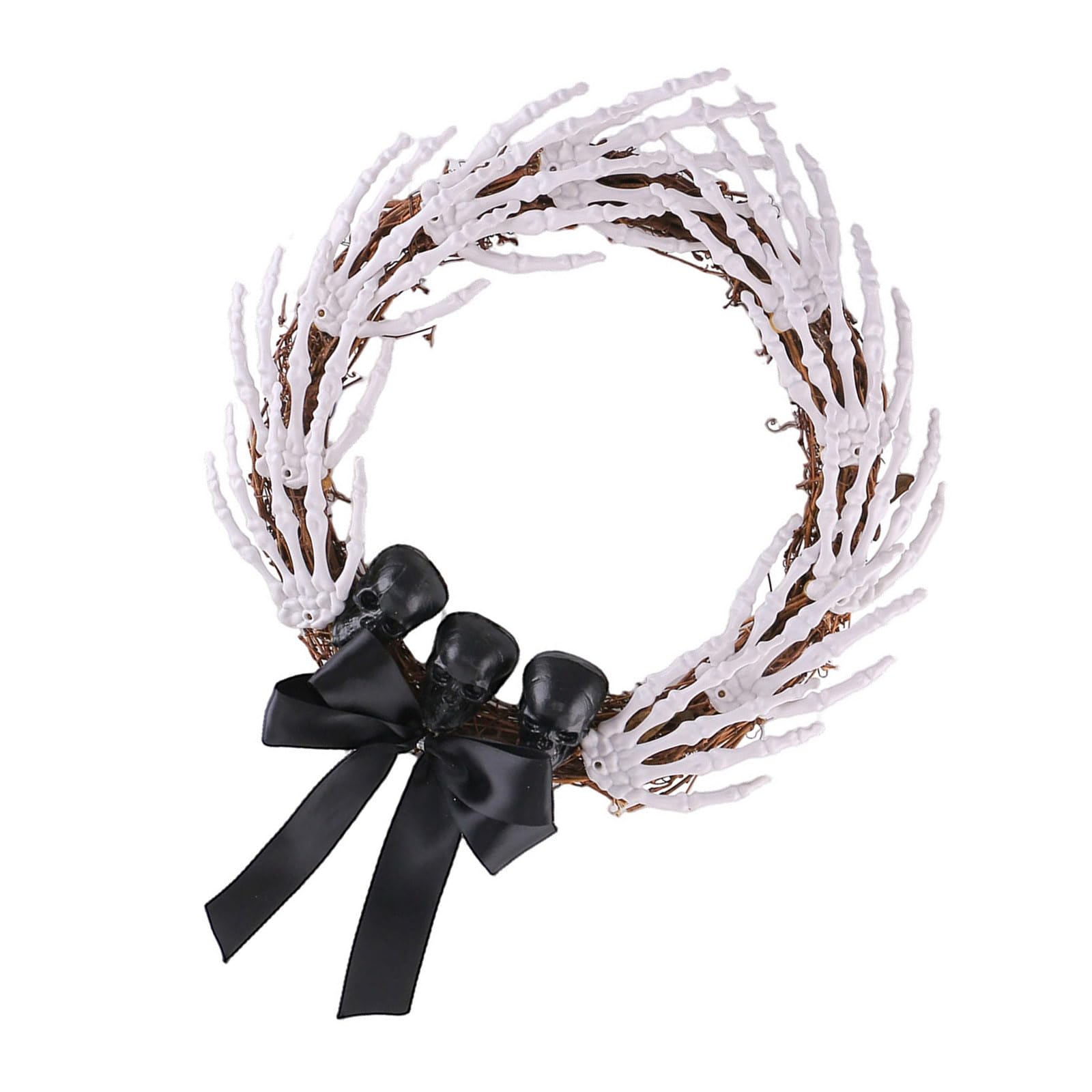 CAZSTYK Halloween Door Hanging Decoration Skeleton Hand Wreath with Skull Accents Polyester Plastics Decoration for Porch and Indoor Party Bone Garland