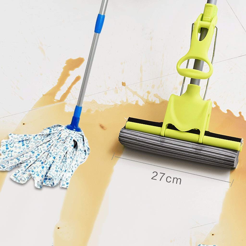 Fregona de Esponja de PVA para el hogar de la Cocina, fregona de Esponja de Espuma de PVA con Rodillo cuádruple súper Absorbente, Limpiador de Pisos Multiusos, Verde