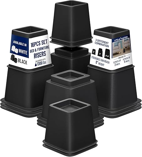 Lifemaster Juego de elevadores para muebles, 16 piezas, diseño antideslizante, para patas de muebles, se adapta a cama, silla, mesa, sofá,