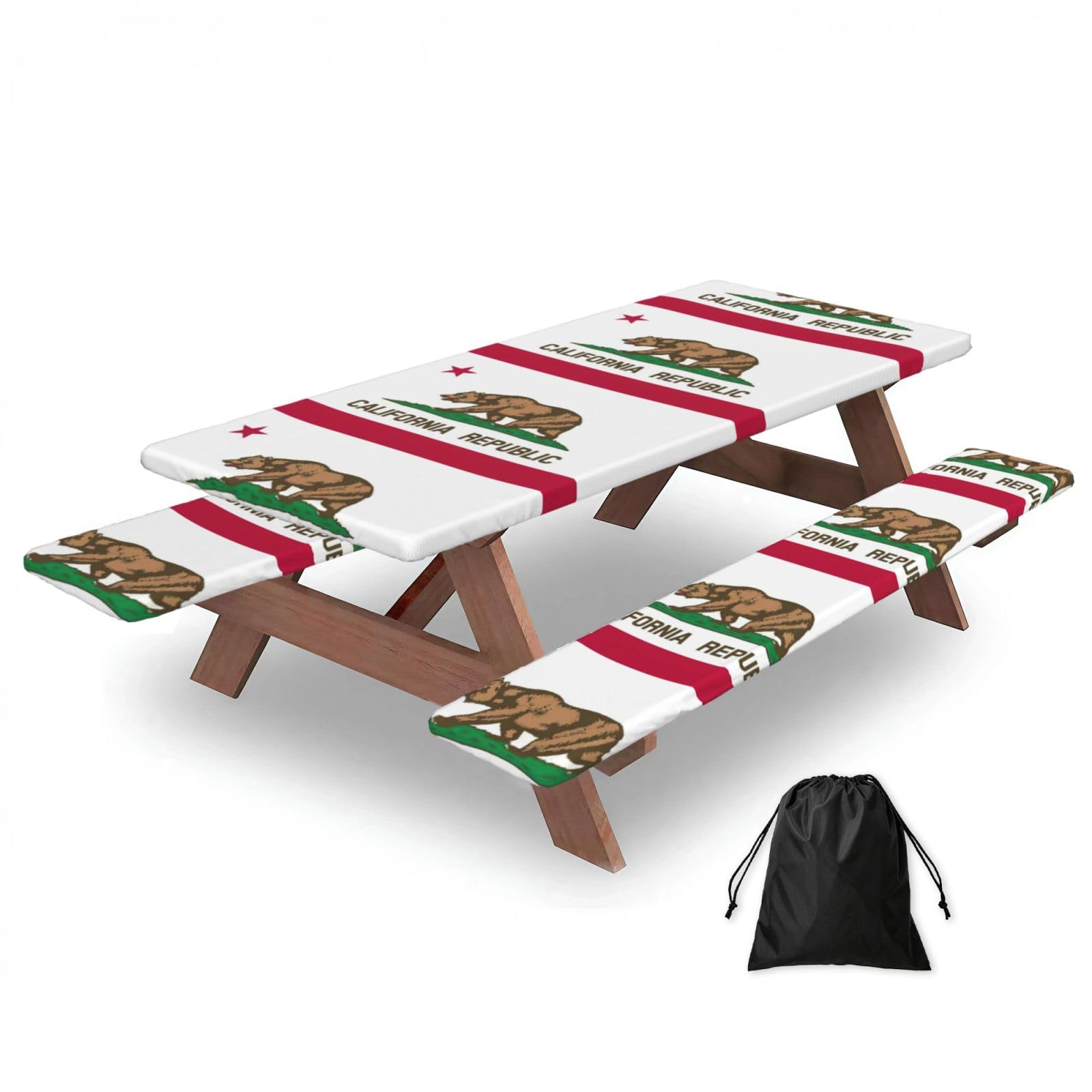 Zyjhyy Black California State Flag Print 3 Pack Wipeable Picnic Bench Cover And Table Cover Lightweight Table Cloth For Camping Outdoor
