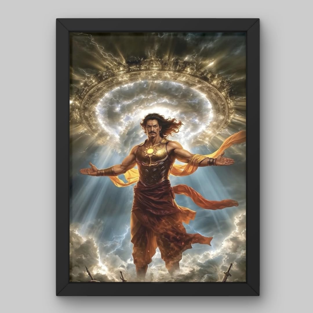 Karn Warrior God Wall Frame A4 Size | Mahabharat Karna Photo Frame | Hindu Mythology Wall Art | Spiritual Poster for Home Decor | Black Frame Ready to Hang-picture-19
