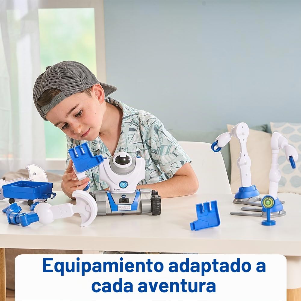 VTech V-BOT® Explorer, Robot Infantil 5 en 1 para Construir y Transformar, Hablando y programable, Juguete Interactivo de Alta tecnología, Regalo para niños a Partir de 5 años, Contenido en francés,