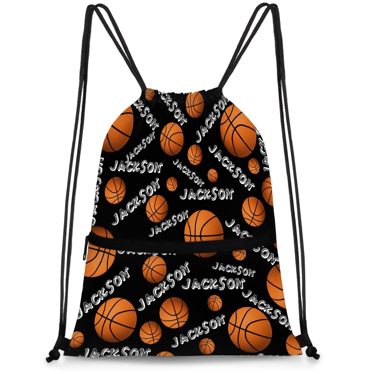 RIRIX Personalized Drawstring Backpack Dance Bag Gymnastics Bag, Custom Sport Sackpack String Gym Bag for Boy & Girl Black Basketball Text