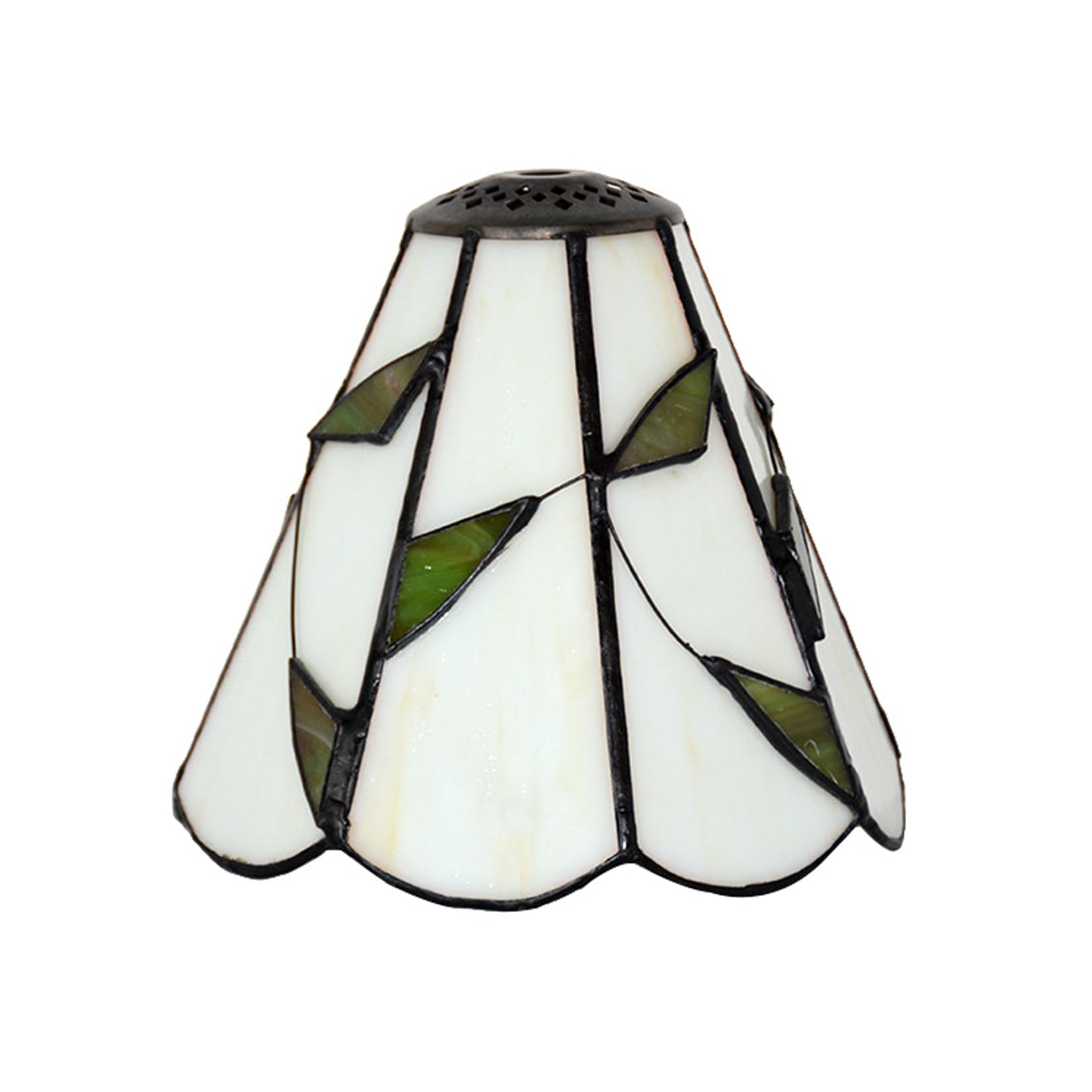 AIBOTY 6-Inch Tiffany Style Lampshade Replacement, Green Leaves Stained Glass Lamp Shade Only for Table Lamps Pendant Lamps Wall lights,Beige,Small Hole