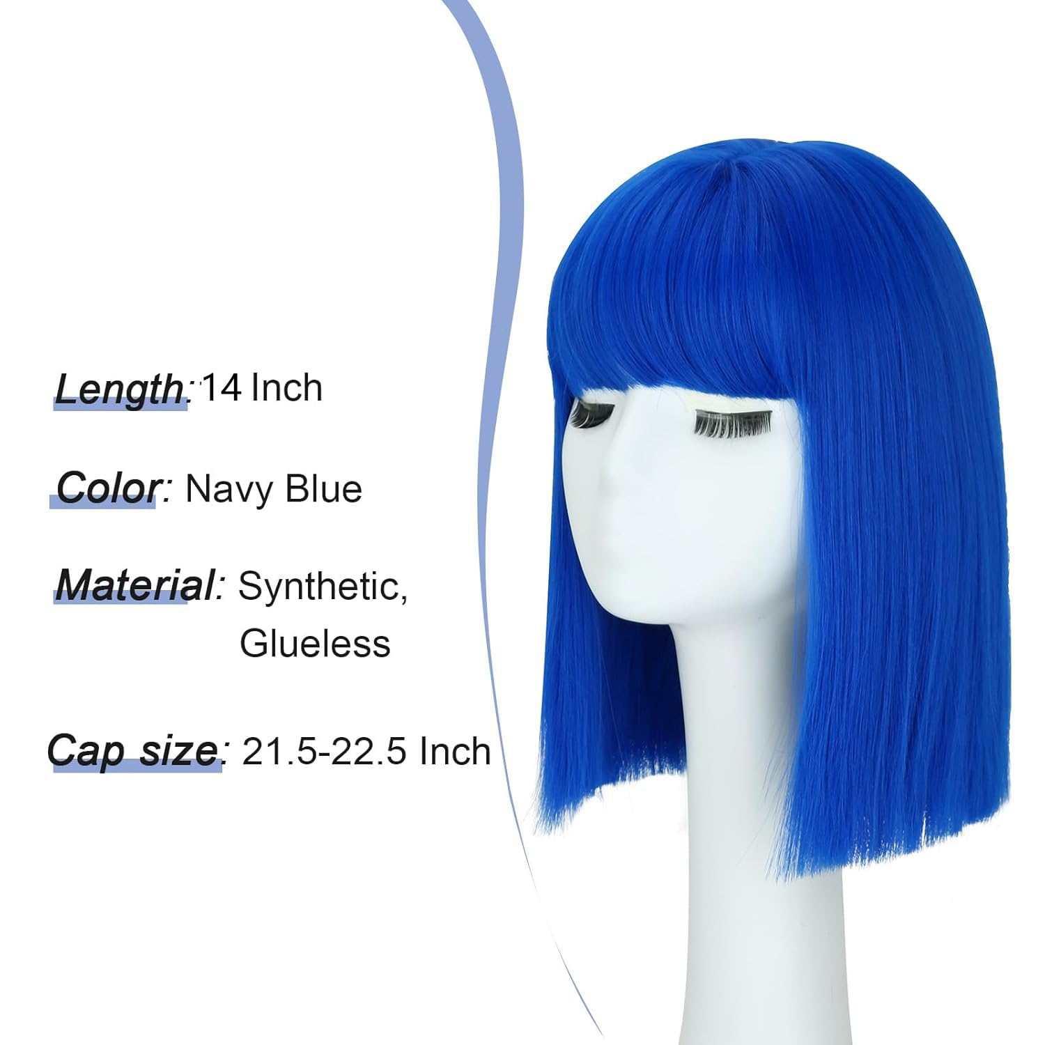 PORSMEER Short Straight Bob Blue Wigs with Fringe Shoulder Length Hair Colorful Wig for Women Girls Heat Resistant Synthetic Wig for Cosplay Halloween Party 14 Inch 35cm - Image 3