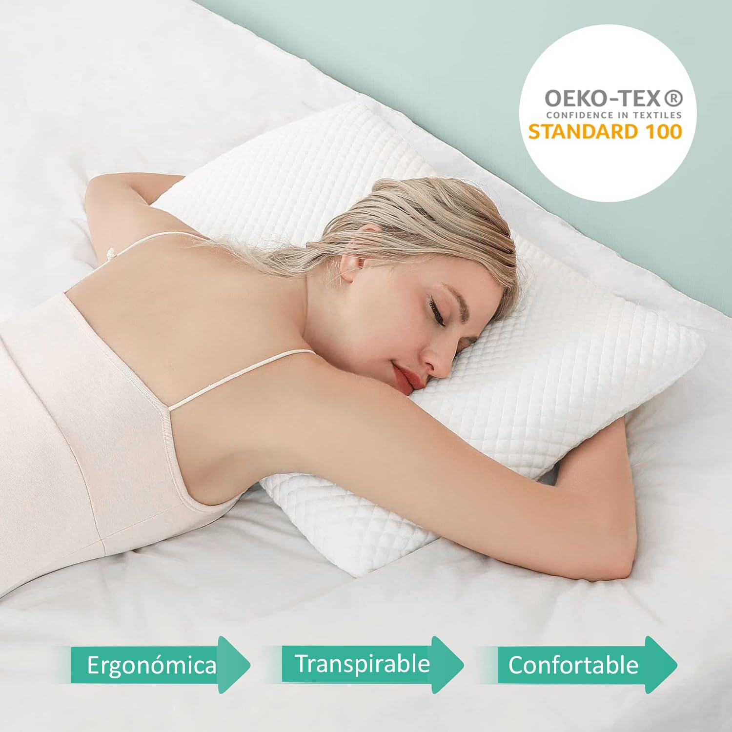ECODE® Pack de 2 Almohadas Viscoelásticas de 70 cm – Alta Firmeza y Funda Termorreguladora Lavable para un Descanso Más Natural