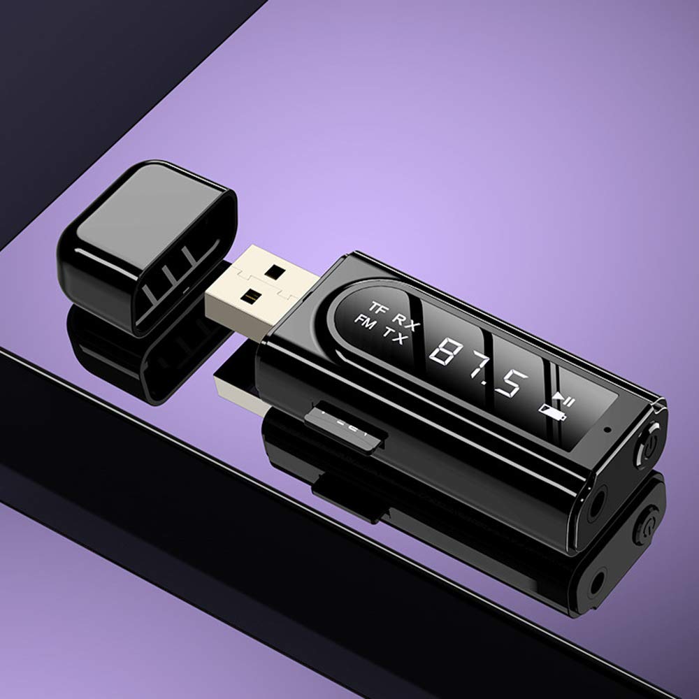 YONGYAO Bluetooth 5.0 Audio Inalámbrico Receptor Transmisor Adaptador Reproductor de MP3 Negro AUX FM Salida Dual TF USB 3.5mm Jack para TV PC Coche Kit
