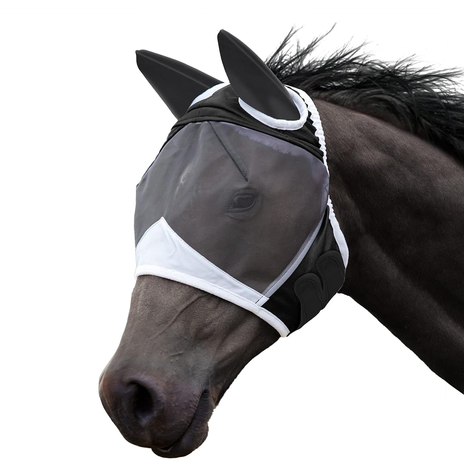 Máscara Anti Moscas para Caballo，Elasticidad Máscara Anti-Moscas Protección con Orejas，Excelente Comodidad con Protección UV，Adecuado para Caballos Afectados por Mosquitos