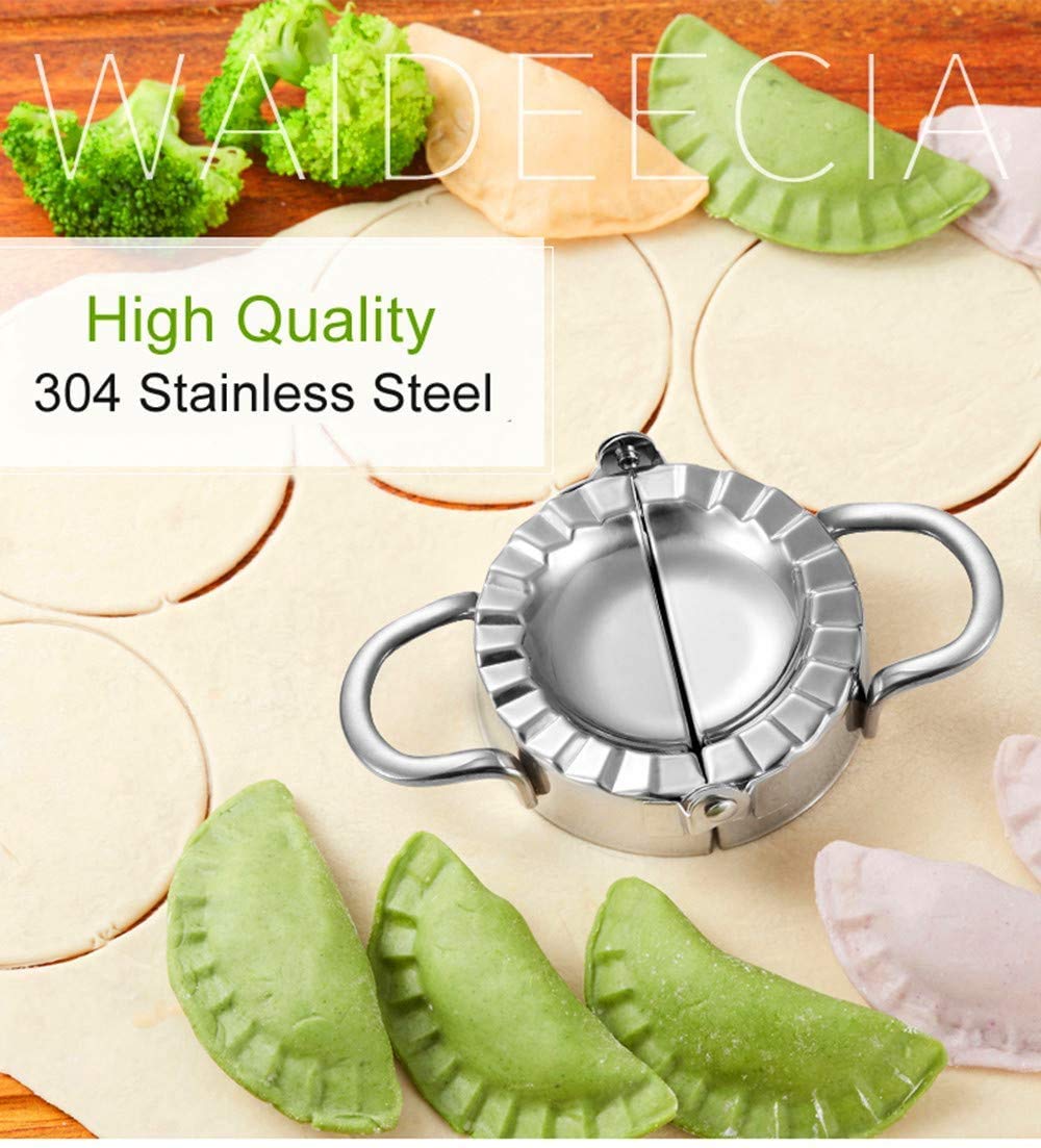 SVS ONLINE Stainless Steel Dumpling Maker Dough Press Mould Wrapper Cutter for Kitchen Making Tools Momos Ghughra Ravioli Samosa Wrappers Maker Machine Big Size Momos Maker (1 pc) 4