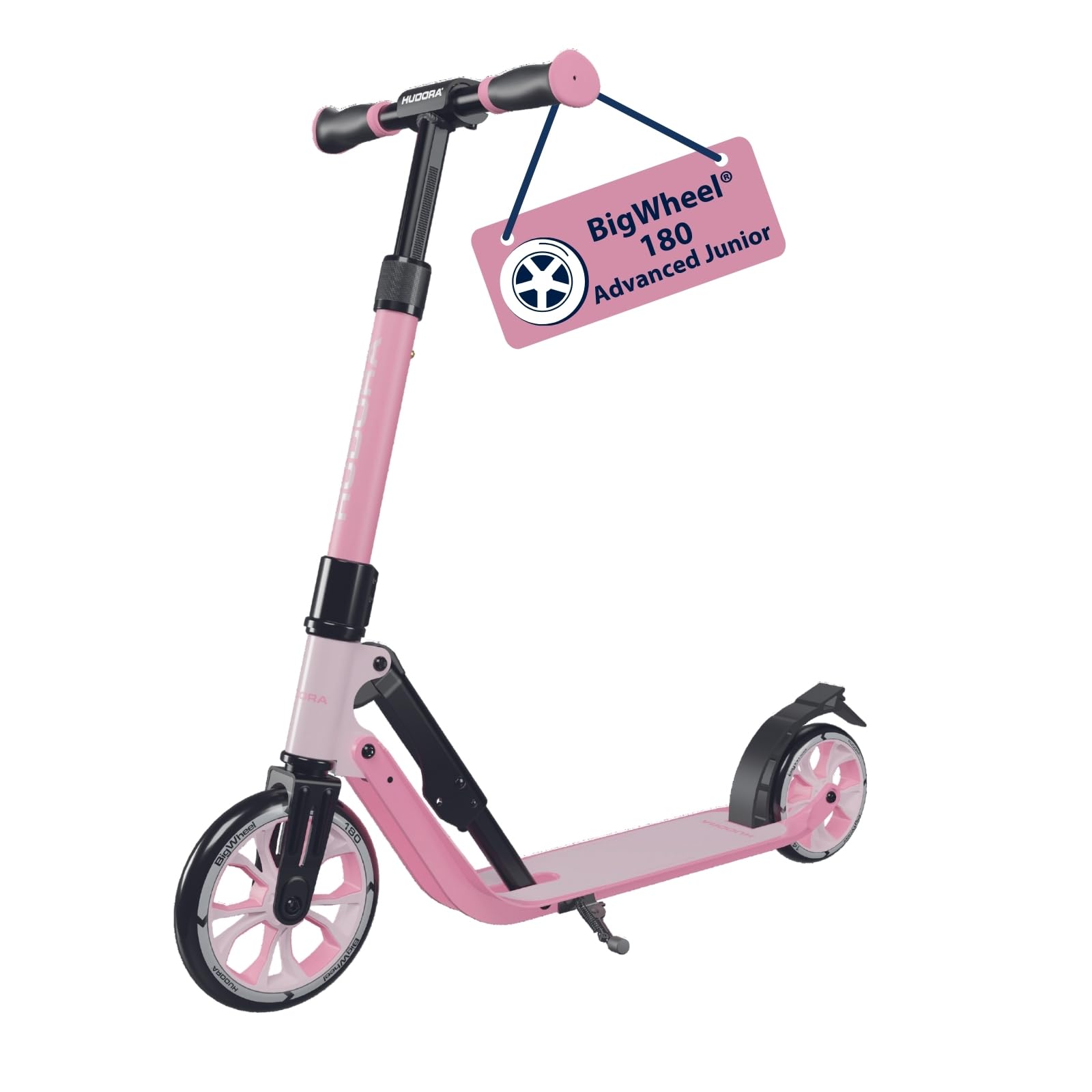 HUDORA BigWheel 180 Advanced Junior - Hochwertiger und sicherer Kinder Roller ab 3 Jahre - Zusammenklappbarer Kinderscooter mit Reflektoren - Höhenverstellbarer Mini Scooter für Jungen und Mädchen