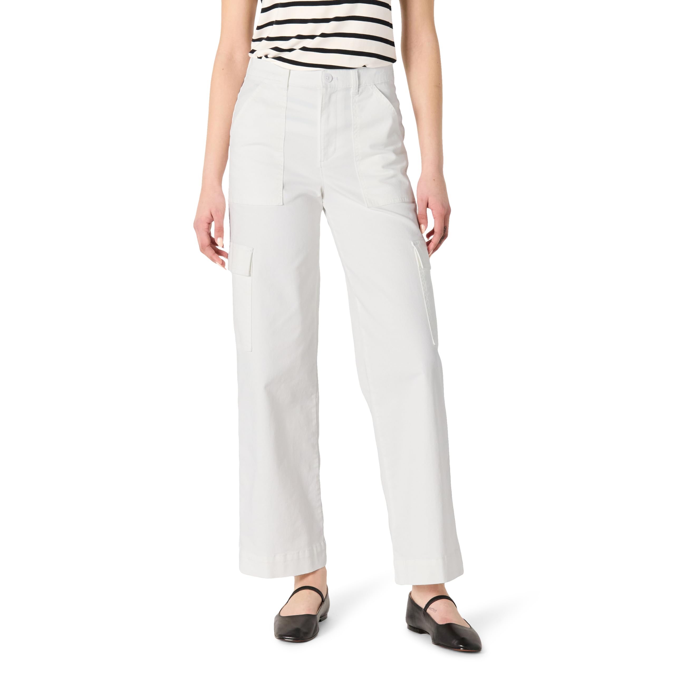 Amazon Essentials Women's High-Rise Regular-Fit Full-Length Cargo Khaki Pant, White, 2