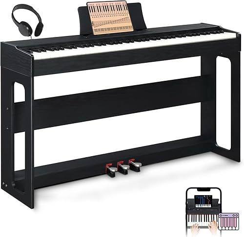Ktaxon Piano digital de acción ponderada de 88 teclas con unidad de 3 pedales, doble Bluetooth, funciones de control de divisióntáctiltransposición